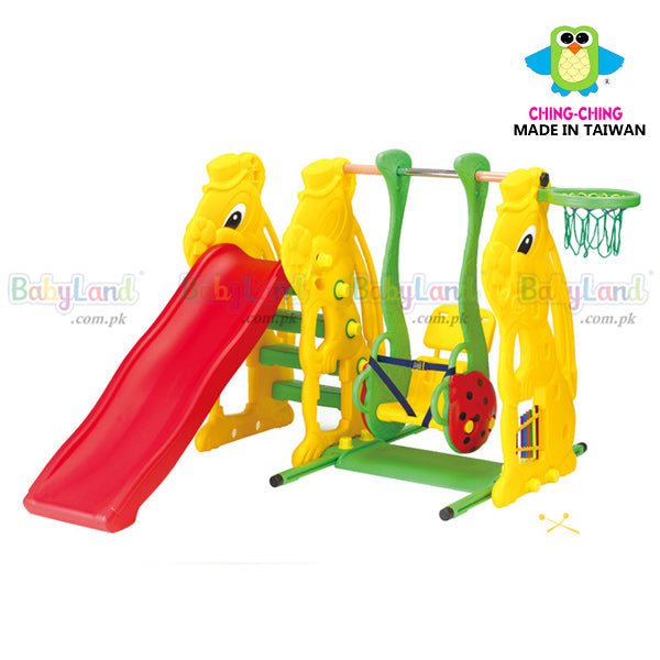 Kids Rabbit Themed Slide and Swing Set with Basket Ball Hoop (L-59" W-48" H-47")