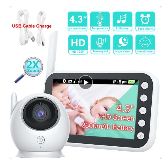HD Video Baby Monitor 4.3-Inch with 2-Way Audio