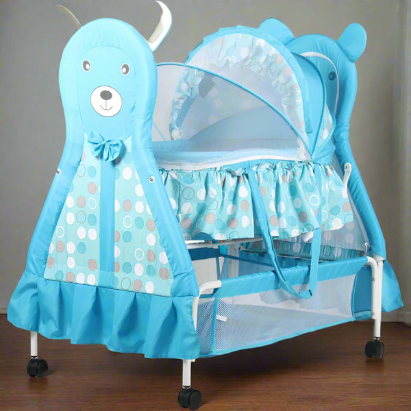 Bear-Themed Baby Cradle with Rocking Function & Storage