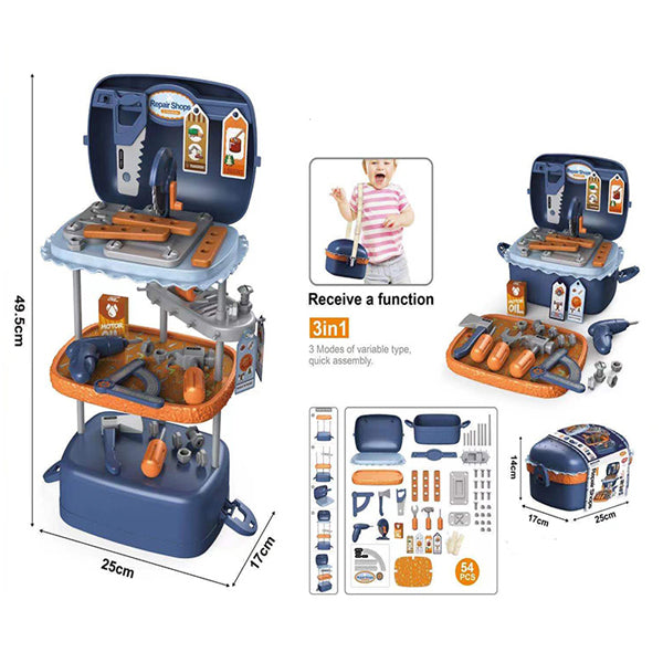 3-in-1 Kids Pretend Play Tool Shop – Repair Station, Playhouse & Storage Set