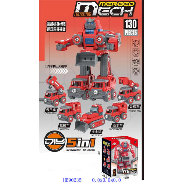 5-in-1 transforming robot and rescue vehicle toy, featuring take-apart design for hands-on play, designed to develop motor skills, creativity, and problem-solving abilities in kids.