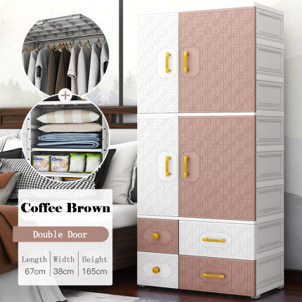 Coffee Brown Storage Cabinet H-165 (Wardrobe + Cupboard)