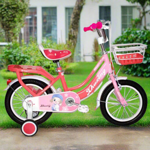 Stylish Pink Girls' 12-Inch Kids Bicycle with Training Wheels
