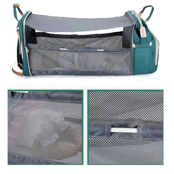 Multifunction Baby Bag with Changing Station/Crib - Green and Grey