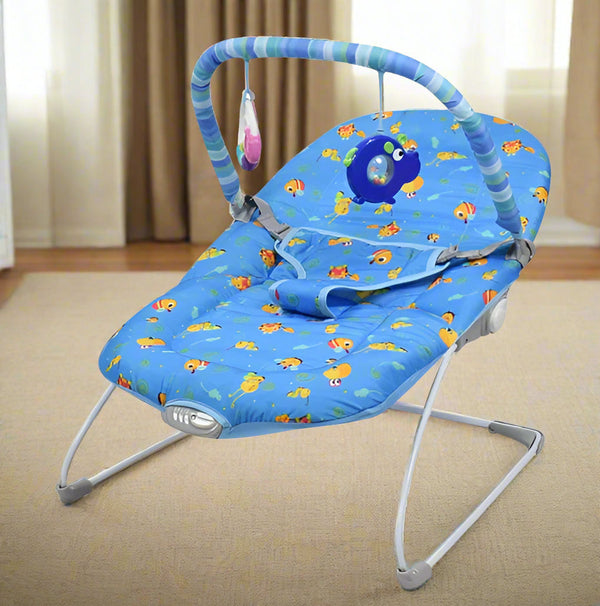 Blue Baby Bouncer with Rattle Toys, Music & Vibration