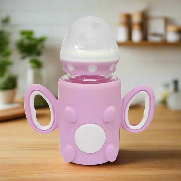 Baby Feeder Bottle with Handle and Silicone Cover (Glass) 120ml