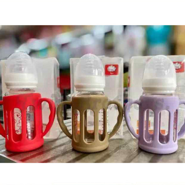 Baby Feeder Bottle with Handle and Silicone Cover (Glass) 120ml