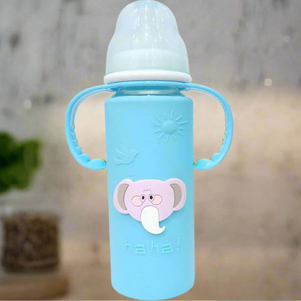 Baby Feeder Bottle with Handle and Silicone Cover (Glass) 240ml