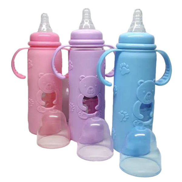 Baby Feeder Bottle with Handle and Silicone Cover (Glass) 240ml