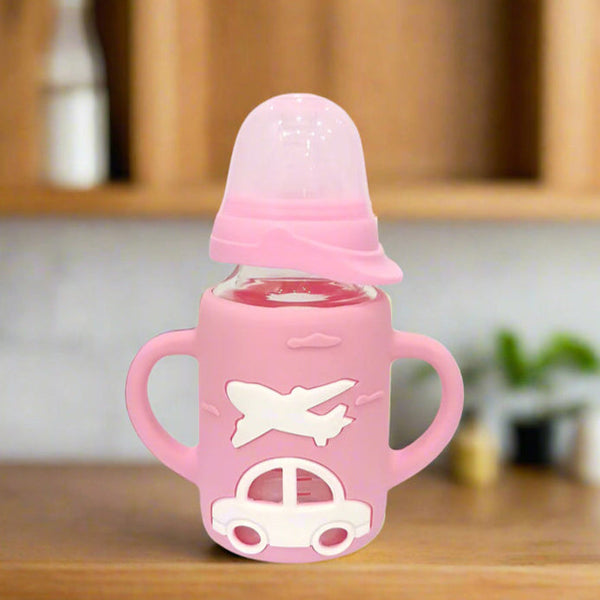 Baby Feeder Bottle with Handle and Silicone Cover (Glass) 240ml