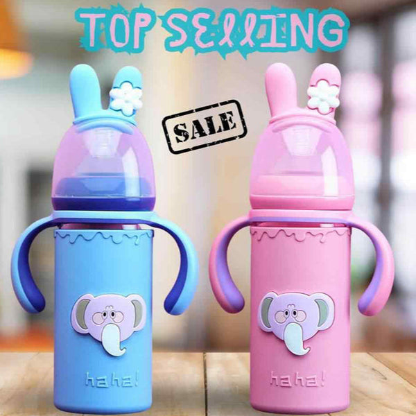 Baby Feeder Bottle with Handle and Silicone Cover (Glass) 180ml