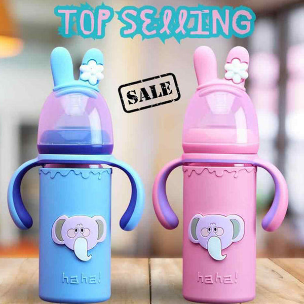 Baby Feeder Bottle with Handle and Silicone Cover (Glass) 240ml