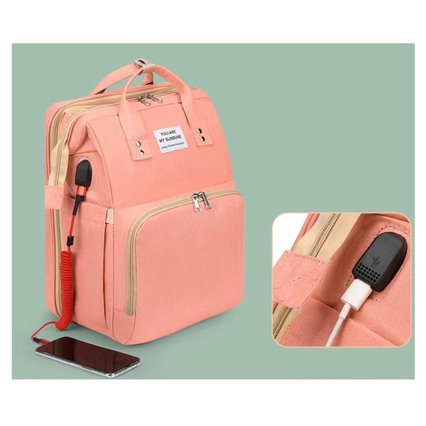 All-in-One Baby Travel Backpack with Changing Station/Crib - Peach