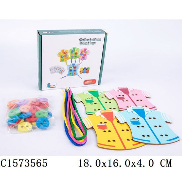 Wooden Sew-On Button Threading Toy – 4Pcs Educational Set