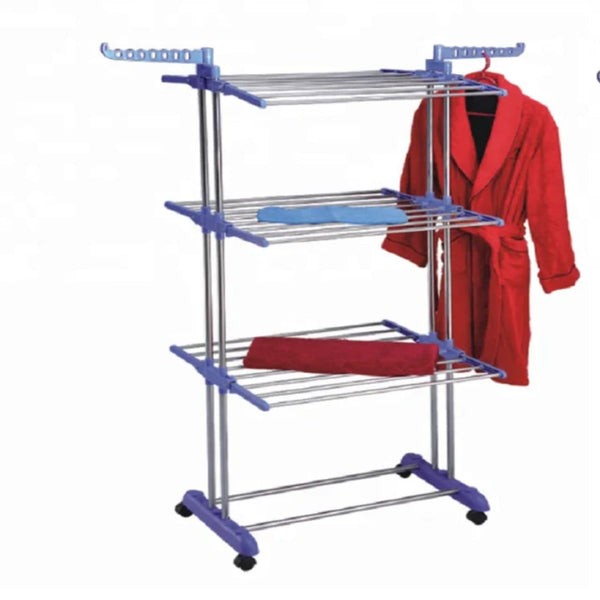 3 Layer Stainless Steel Clothes Drying Rack with Removable Wheel