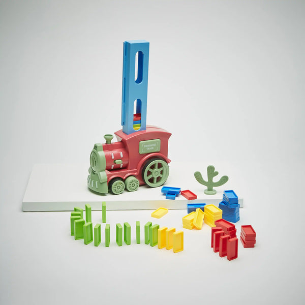 Domino train set with 60 colored dominos for kids avaialble at giggle nest
