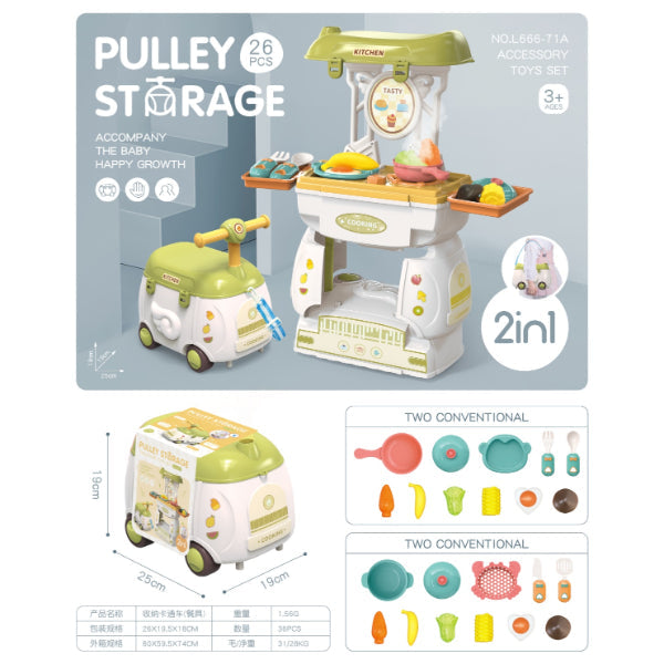 2-in-1 Kids Kitchen Playset & Storage Cart