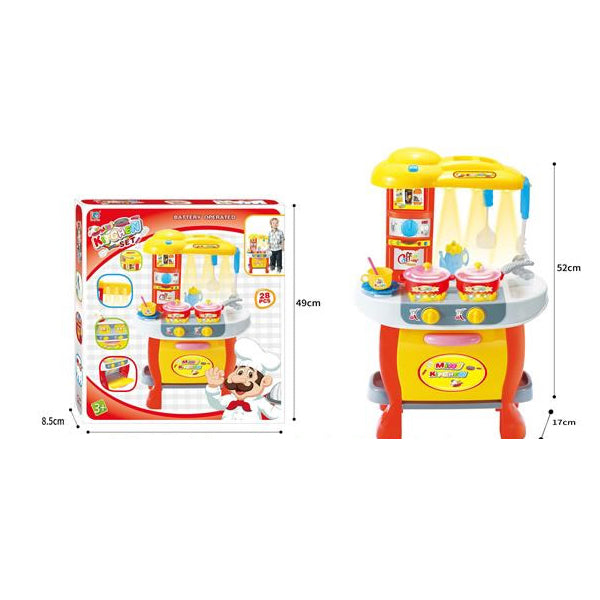 Pretend Play Kitchen Set with Lights and Sound - 28 Pcs/Set