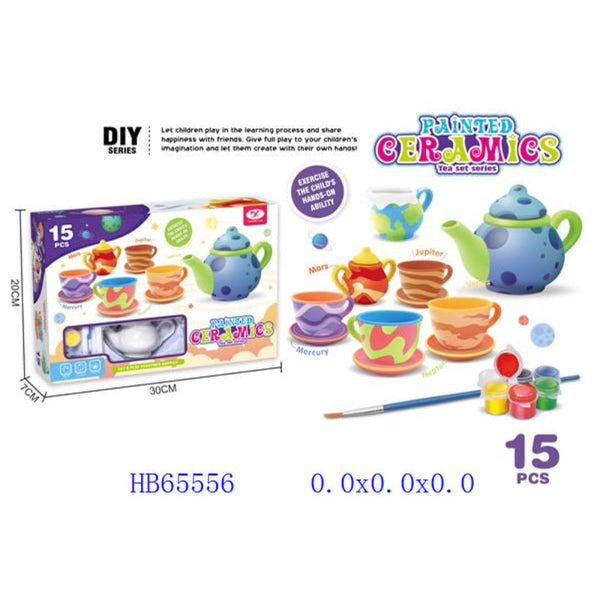 15-Piece DIY Paintable Ceramic Tea Set for Kids