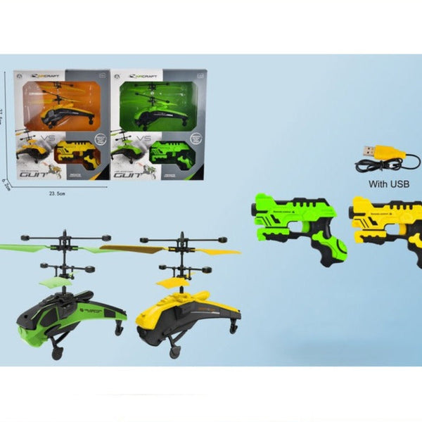 Interactive Dual-Color Mini Aircraft with Gun-Shaped Controller for Kids
