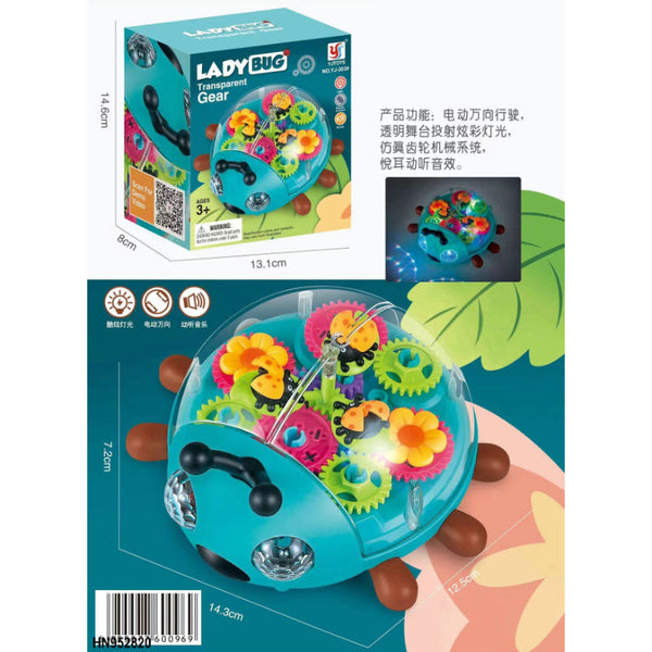 Transparent Gear Lady Bug Toy with Lights, Sound and Rotation