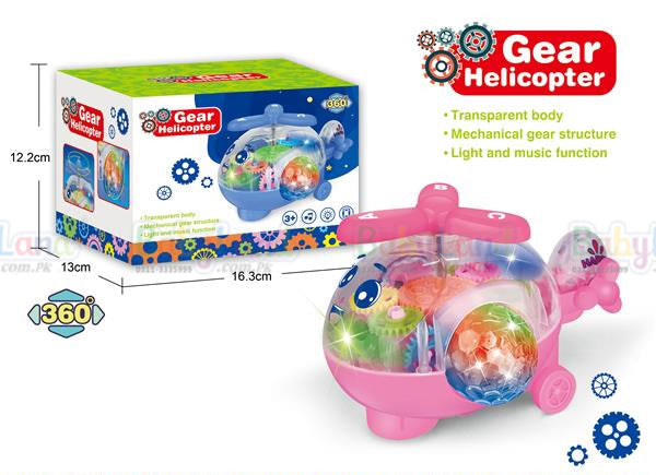 Transparent Gear Helicopter with Music, Light & 360 Rotation