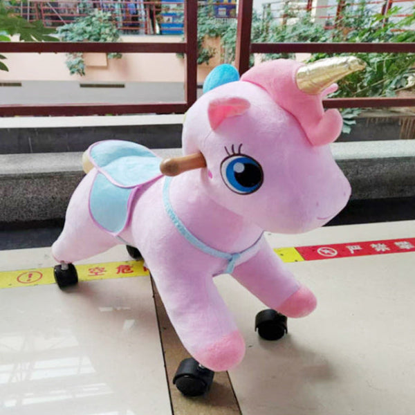 Kids Plush Ride-On Unicorn with Wheels