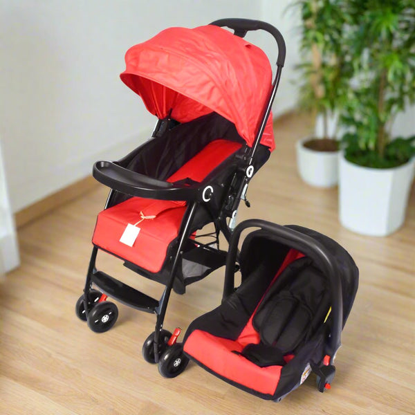 2-in-1 Stroller and Carry Cot Set (Red & Black)