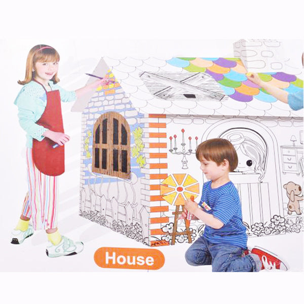 3D DIY Coloring Playhouse for Kids – Cardboard Craft & Paint Set