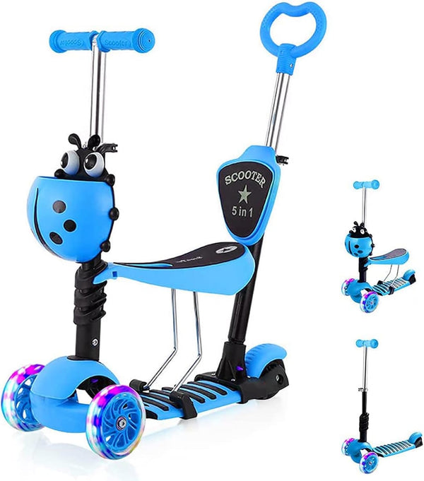 Ladybug 3 in 1 Kids 3 Wheel Scooter with Light - Blue