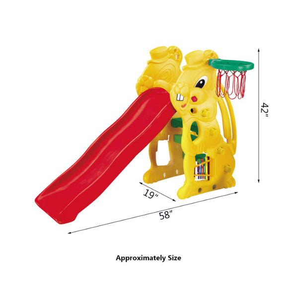 Kids Rabbit Theme Slide with Basket Ball Hoop (L-58