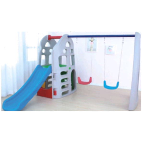 Kids Double Swing with Slide Play Set (L-102" W-108" H-74")
