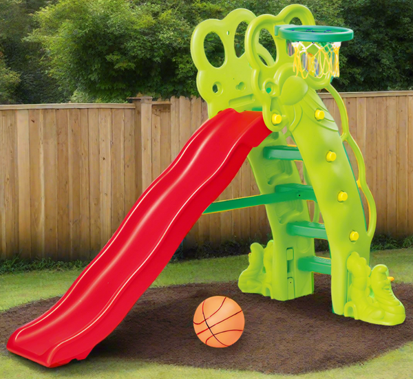 Kids Slide with Basket Ball Hoop 2-In-1 (L-81.5" W-50" H-63")