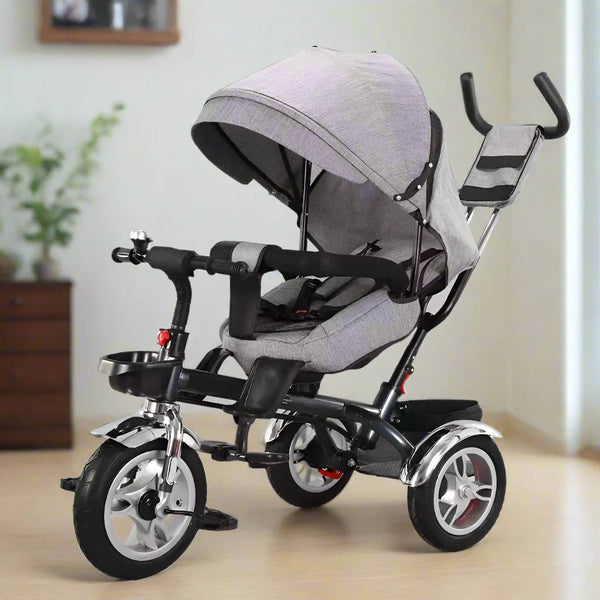 Convertible Baby Tricycle Stroller – 4-in-1 Foldable Ride with Swivel Seat