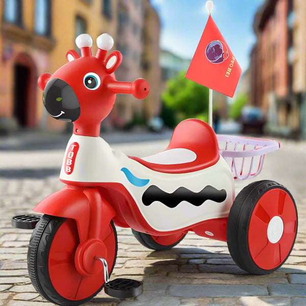 Giraffe-Themed Kids Tricycle - Red