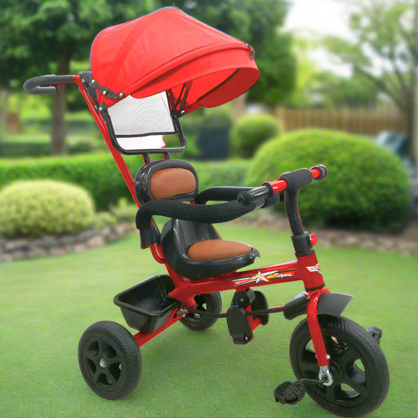 Baby Tricycle with Parent Handle and Canopy - Red