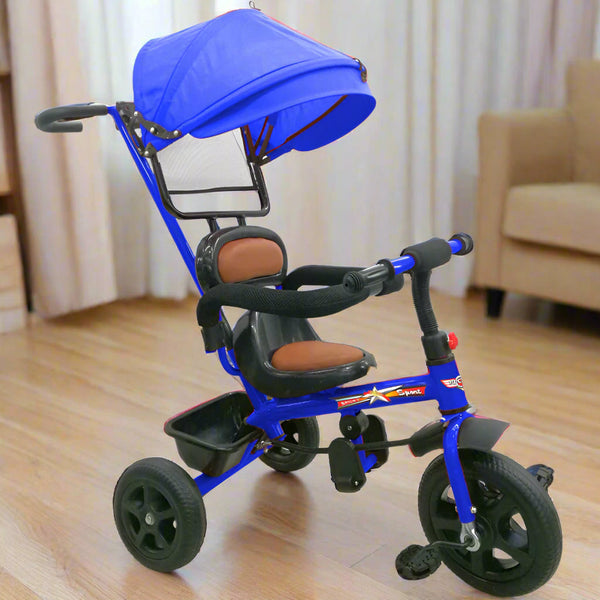 Baby Tricycle with Parent Handle and Canopy - Blue