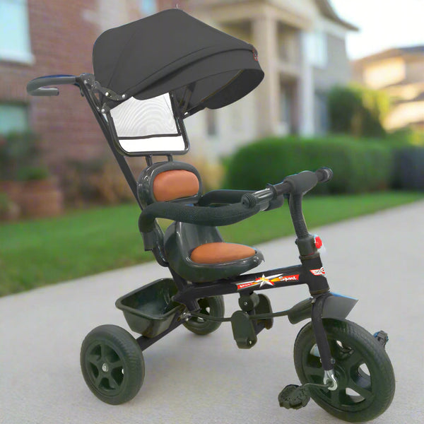 Baby Tricycle with Parent Handle and Canopy - Black