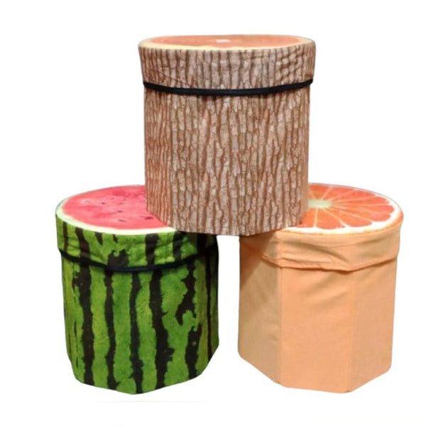 Cute 3D Fruit-Shaped Storage Ottoman Stool