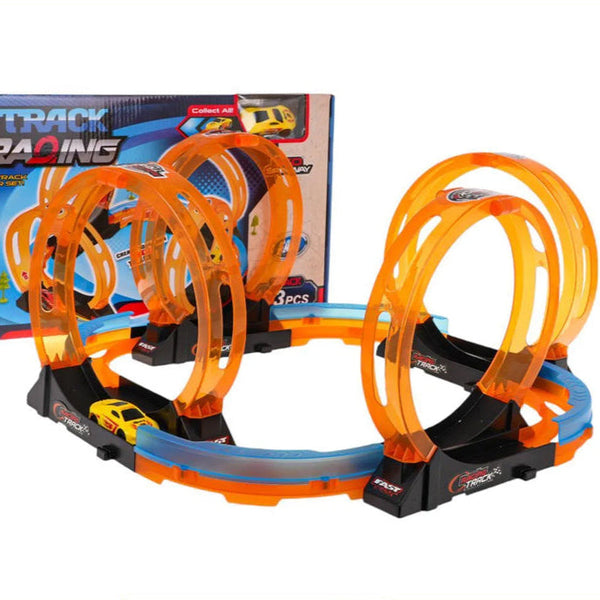 360° Loop Racing Track Set – 4 Loops with Mini Pull-Back Car Action