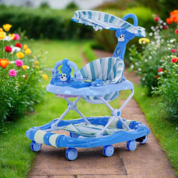 Monkey Face Baby Walker with Push Handle and Canopy 2-in-1
