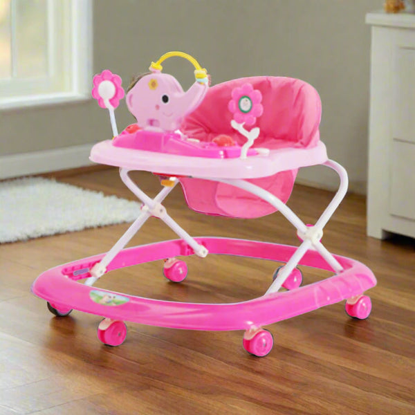 Elephant Face Foldable Baby Walker - Pink