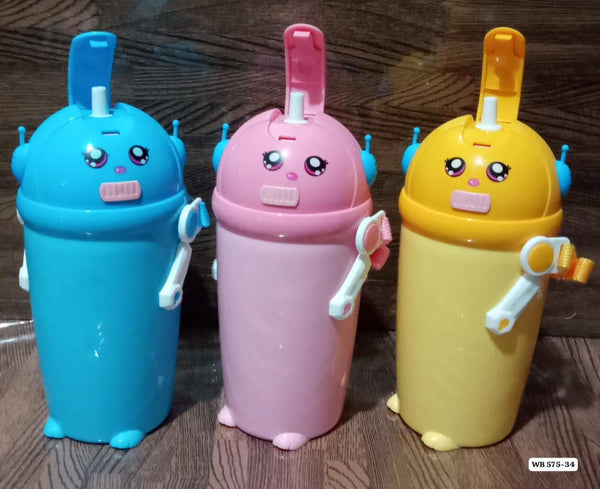 Cute Face Sipper Bottle with Silicon Straw