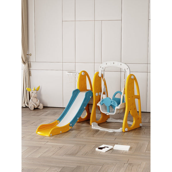 Kids Mini Slide and Swing Set with Basketball Hoop (L-78" W-47" H-47")