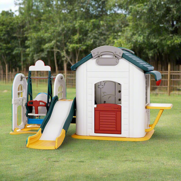 Kids Play House with Slide and Swing Set (L-106" W-50" H-56 ")