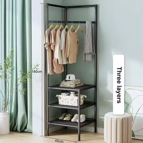 Multifunction Corner Garment Rack with 3-Tier Storage Shelves