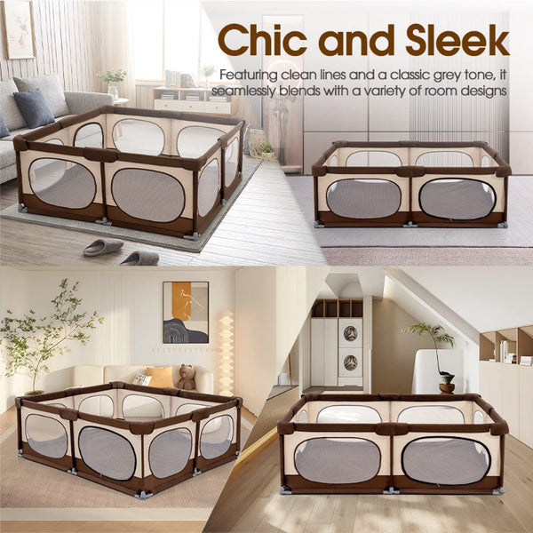 Interactive Brown Playpen For Safety And Fun - (200cm x 180cm x 64cm)