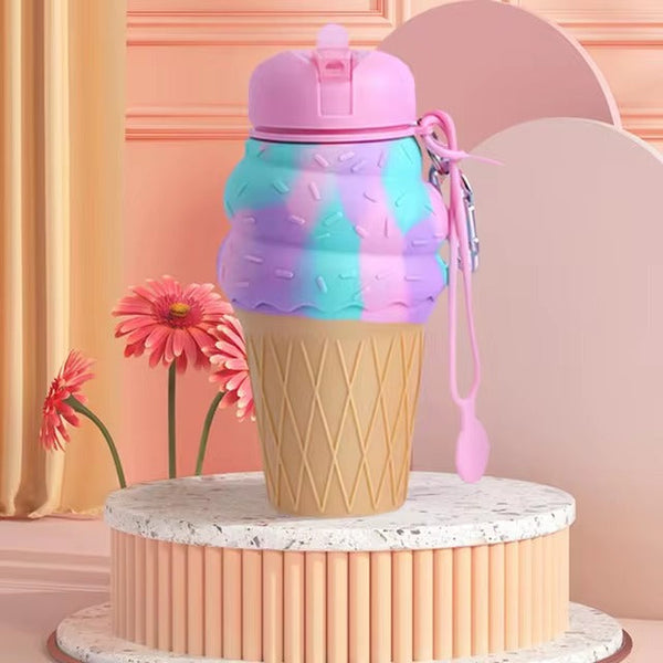 Ice Cream-Shaped Silicone Foldable Water Bottle