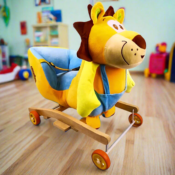 Plush Super Kimba Ride-On Toy with Wheels