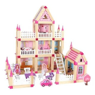 Kids Wooden Doll House - 298Pcs